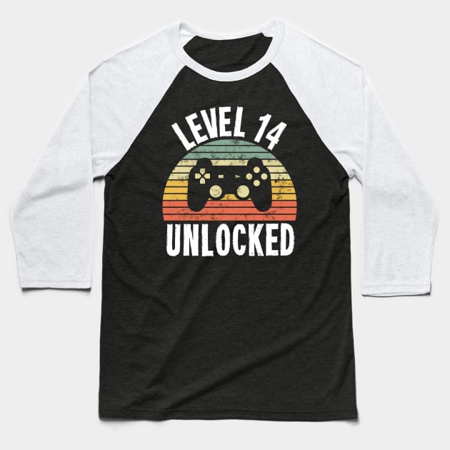 Level 14 Unlocked T-Shirt - 14th Birthday Gamer Gift - Fourteenth Anniversary Gift Baseball T-Shirt by Ilyashop